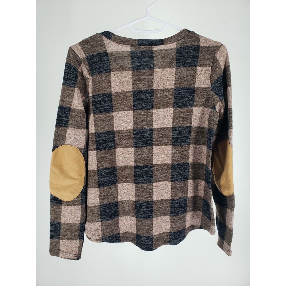 12PM by Mon Ami Size Small Check Pattern Rayon Cardigan Elbow Patch - Picture 3 of 7